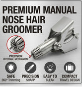 Stainless Steel Manual Nose Hair Trimmer – 6-Teeth Precision Grooming Tool with Cleaning Brush & Travel Bag
