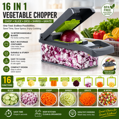 16-in-1 Vegetable Chopper – Multi-Function Dicer, Slicer, Grater & Shredder with Storage Container
