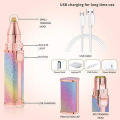 2-in-1 USB Rechargeable Eyebrow & Facial Hair Trimmer | Upper Lip & Eyebrow Grooming Tool With Cleaning Brush