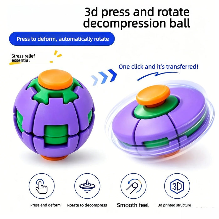 3D Rotatable Fidget Spinner Ball – Push Pop Sensory Stress Relief Desk Toy | Random Color