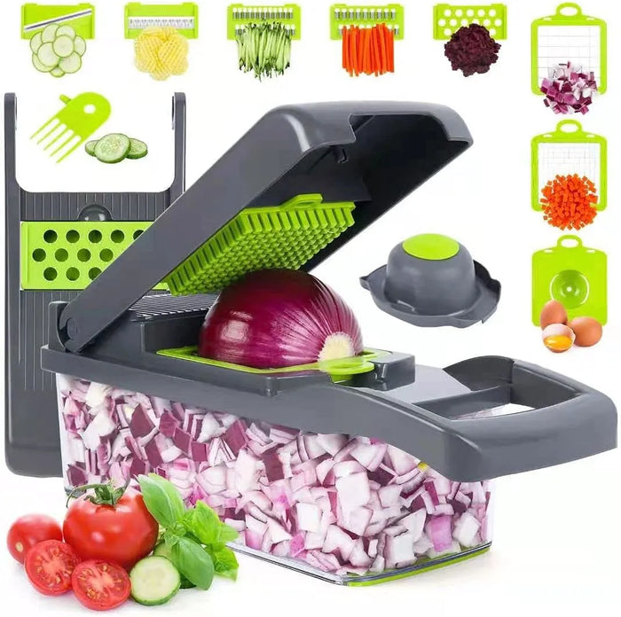 16-in-1 Vegetable Chopper – Multi-Function Dicer, Slicer, Grater & Shredder with Storage Container