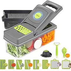 16-in-1 Vegetable Chopper – Multi-Function Dicer, Slicer, Grater & Shredder with Storage Container