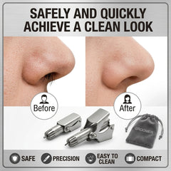 Stainless Steel Manual Nose Hair Trimmer – 6-Teeth Precision Grooming Tool with Cleaning Brush & Travel Bag
